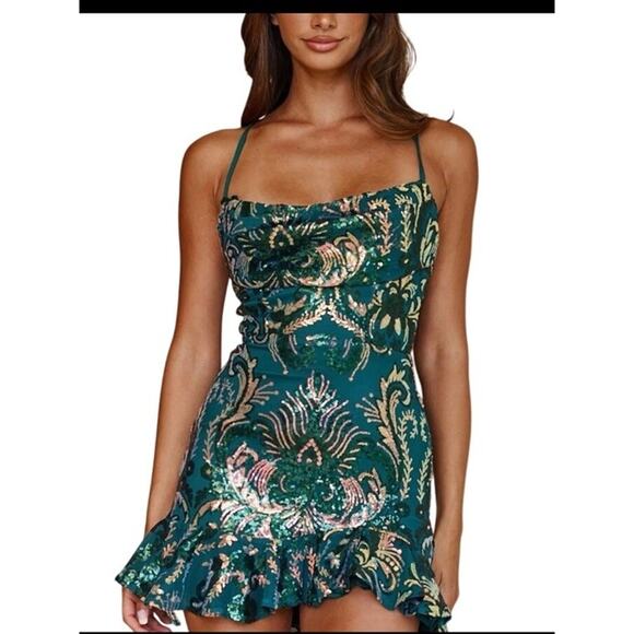 Selfie Leslie Marbella Sequined Mini in Forest Green Size XL - Picture 1 of 11